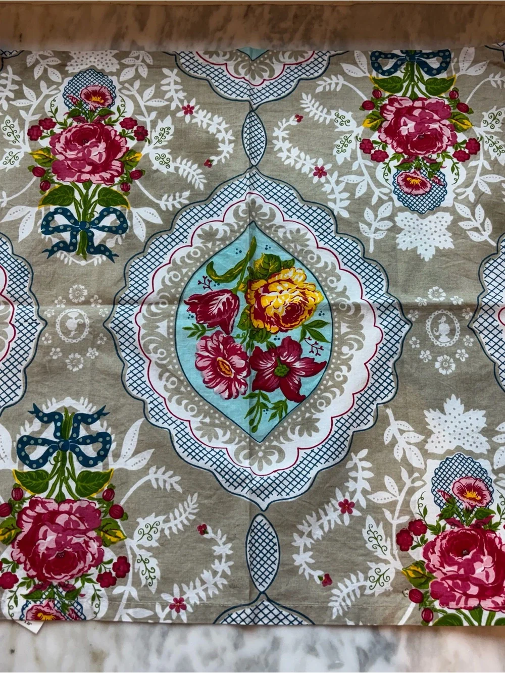 Floral Printed Dining Napkin - Beige with Pink & Yellow Floral Accents